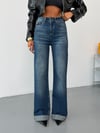 Kadın Yüksek Bel Duble Paça Straight Wide Leg Düz Kesim Jean Pantolon