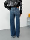 Kadın Yüksek Bel Duble Paça Straight Wide Leg Düz Kesim Jean Pantolon
