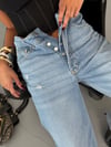 Kadın Yüksek Bel Duble Paça Tırnak Detaylı Wide Leg Jean Pantolon