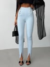 Kadın Yüksek Bel Düğme Detaylı Skinny Jean - Paçası Yırtmaçlı Dar Pantolon Kesim