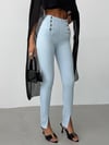 Kadın Yüksek Bel Düğme Detaylı Skinny Jean - Paçası Yırtmaçlı Dar Pantolon Kesim