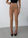 Kadın Yüksek Bel Düğme Detaylı Skinny Jean - Paçası Yırtmaçlı Dar Pantolon Kesim
