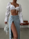 Kadın Yüksek Bel Düğmeli Denim Midi Etek – %100 Pamuk