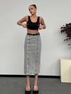 Kadın Yüksek Bel Düğmeli Denim Midi Etek – %100 Pamuk