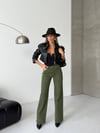 Kadın Yüksek Bel Geniş Paça Burgonya Denim Pantolon