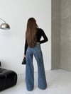 Kadın Yüksek Bel Geniş Paça Denim Jean Pantolon