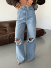 Kadın Yüksek Bel Geniş Paça Denim Pantolon