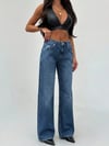 Kadın Yüksek Bel Geniş PaçaDüz Kesim Wide Leg Denim Pantalon