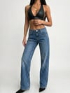 Kadın Yüksek Bel Geniş PaçaDüz Kesim Wide Leg Denim Pantalon