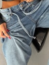 Kadın Yüksek Bel İp Bağcıklı Ekstra Bol Paça Wide Leg Kot Pantolon