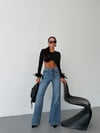 Kadın Yüksek Bel İspanyol Paça Jean Pantolon Flare Denim Kot