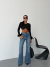 Kadın Yüksek Bel İspanyol Paça Jean Pantolon Flare Denim Kot
