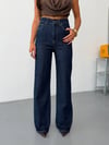 Kadın Yüksek Bel Önü Dikişli Straight Wide Leg Düz Kesim Jean Pantolon