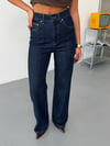 Kadın Yüksek Bel Önü Dikişli Straight Wide Leg Düz Kesim Jean Pantolon