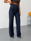 Kadın Yüksek Bel Önü Dikişli Straight Wide Leg Düz Kesim Jean Pantolon
