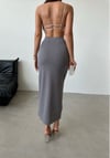 Kadın Yüksek Bel Önü Yırtmaçlı Midi Boy Örme Etek
