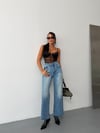 Kadın Yüksek Bel Paçası Püsküllü Wide Leg Jean Pantolon Bol Paça Kot Pantolon