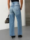 Kadın Yüksek Bel Paçası Püsküllü Wide Leg Jean Pantolon Bol Paça Kot Pantolon