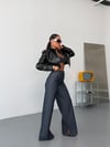 Kadın Yüksek Bel Paçası Yırtmaçlı Wide Leg Bol Paça Jean Pantolon