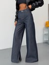Kadın Yüksek Bel Paçası Yırtmaçlı Wide Leg Bol Paça Jean Pantolon