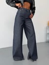 Kadın Yüksek Bel Paçası Yırtmaçlı Wide Leg Bol Paça Jean Pantolon