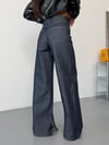 Kadın Yüksek Bel Paçası Yırtmaçlı Wide Leg Bol Paça Jean Pantolon