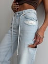 Kadın Yüksek Bel Pencereli Kesik Detaylı Wide Leg Denim Pantolon