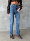 Kadın Yüksek Bel Püsküllü Paça Lıkralı Denim Pantolon