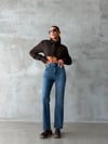 Kadın Yüksek Bel Püsküllü Paça Lıkralı Denim Pantolon