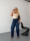 Kadın Yüksek Bel Slouchy Mom Jean Rahat Kesim Düz Kemer Kot Pantolon