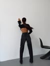 Kadın Yüksek Bel Ütü Çizgili Straight Wide Leg Jean Pantolon