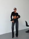 Kadın Yüksek Bel Ütü Çizgili Straight Wide Leg Jean Pantolon
