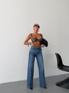 Kadın Yüksek Bel Ütü Izli Wide Leg Jean Pantolon Düz Kesim Denim