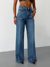 Kadın Yüksek Bel Ütü Izli Wide Leg Jean Pantolon Düz Kesim Denim