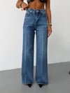 Kadın Yüksek Bel Ütü Izli Wide Leg Jean Pantolon Düz Kesim Denim
