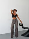 Kadın Yüksek Bel Ütü Izli Wide Leg Jean Pantolon Düz Kesim Denim