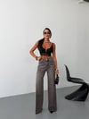 Kadın Yüksek Bel Ütü Izli Wide Leg Jean Pantolon Düz Kesim Denim