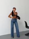 Kadın Yüksek Bel Ütü Izli Wide Leg Jean Pantolon Düz Kesim Denim