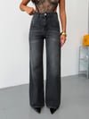Kadın Yüksek Bel V Robalı Western Detaylı Wide Leg Düz Kesim Jean