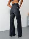 Kadın Yüksek Bel V Robalı Western Detaylı Wide Leg Düz Kesim Jean