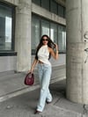 Kadın Yüksek Bel Wide Leg Arkası Yırtık Tasarım Trend Denim Pantolon