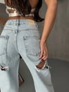Kadın Yüksek Bel Wide Leg Arkası Yırtık Tasarım Trend Denim Pantolon