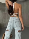 Kadın Yüksek Bel Wide Leg Arkası Yırtık Tasarım Trend Denim Pantolon