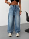 Kadın Yüksek Bel Wide Leg Bol Kesim Baggy Jean Pantolon