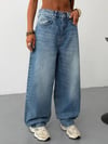 Kadın Yüksek Bel Wide Leg Bol Kesim Baggy Jean Pantolon