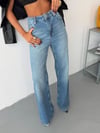Kadın Yüksek Bel Wide Leg Bol Paça Dökümlü Jean Pantolon
