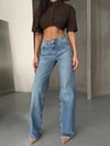 Kadın Yüksek Bel Wide Leg Denim Arkası Kesik Tasarım Trend Mavi Denim Pantolon