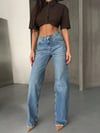 Kadın Yüksek Bel Wide Leg Denim Arkası Kesik Tasarım Trend Mavi Denim Pantolon