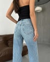 Kadın Yüksek Bel Wide Leg Jean - Önü Pencereli Yırtık Detaylı Geniş Paça Denim Pantolon