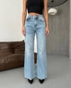 Kadın Yüksek Bel Wide Leg Jean - Önü Pencereli Yırtık Detaylı Geniş Paça Denim Pantolon